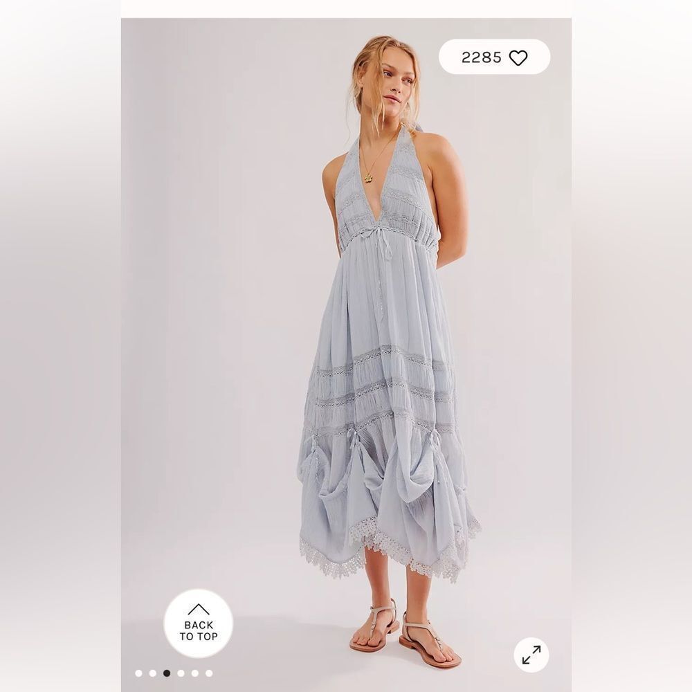Free People Baby Blue Sunflower Afternoon Bustle Midi Dress Small